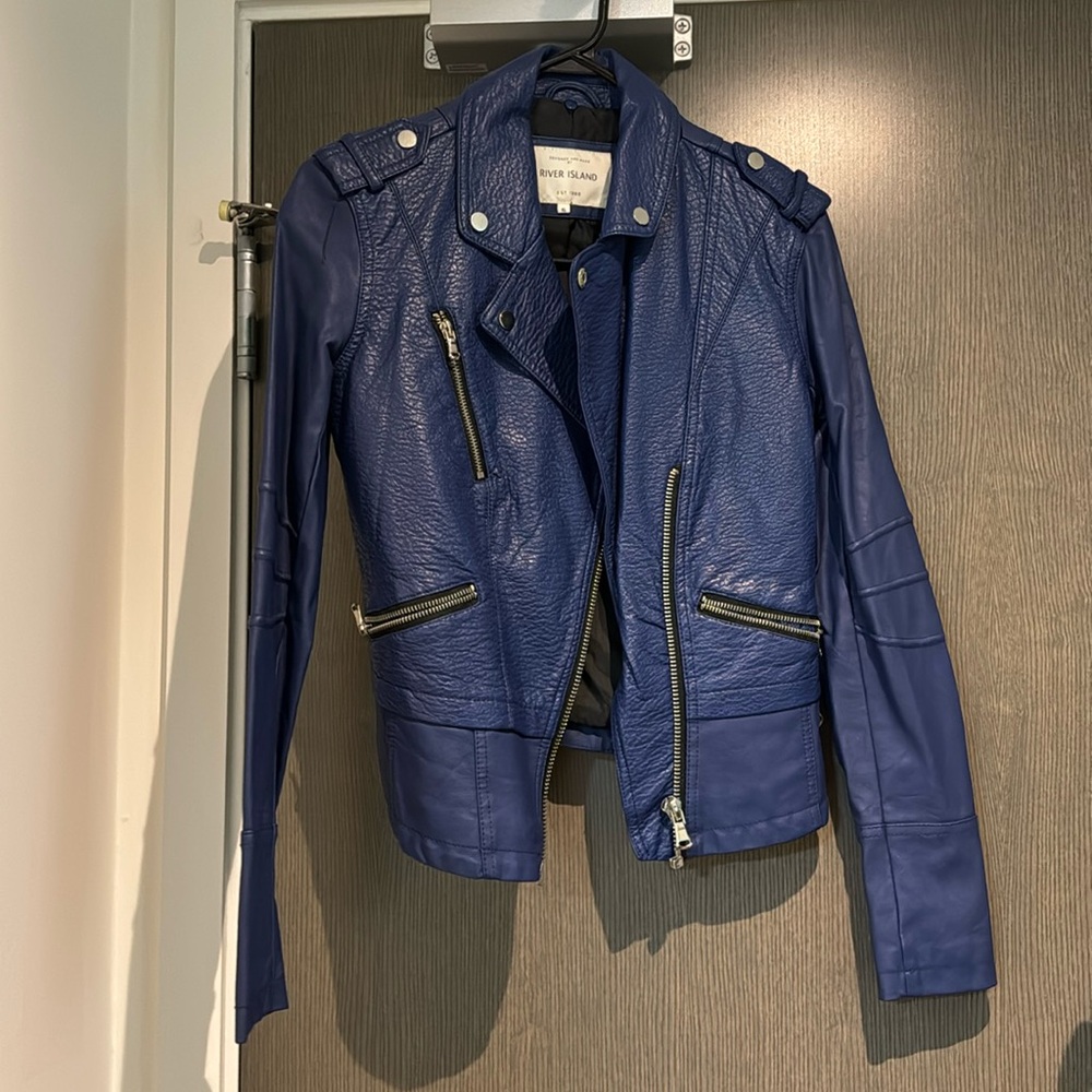 River Island Blue Faux Leather Jacket